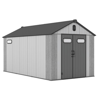 8x16Ft Resin Outdoor Storage Shed with Carpet – Weatherproof, Gray