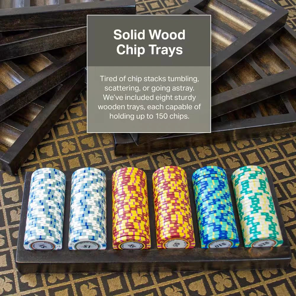 Lost Mill 8 Station Poker Table 1 Quantity in Mocha Oak 1 Pack with 8 Solid Wood Chip Trays — product view 5