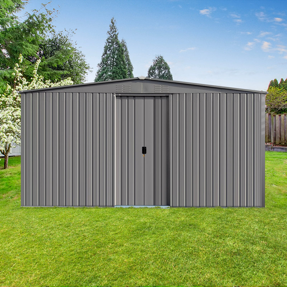 13x11ft Metal Outdoor Storage Shed with Ventilation - Grey