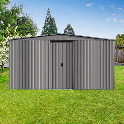 13x11ft Metal Outdoor Storage Shed with Ventilation - Grey