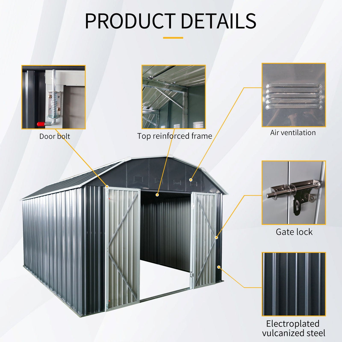 Outdoor Metal Storage Shed with Lockable Doors - Black