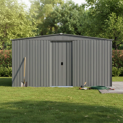13x11ft Metal Outdoor Storage Shed with Ventilation - Grey