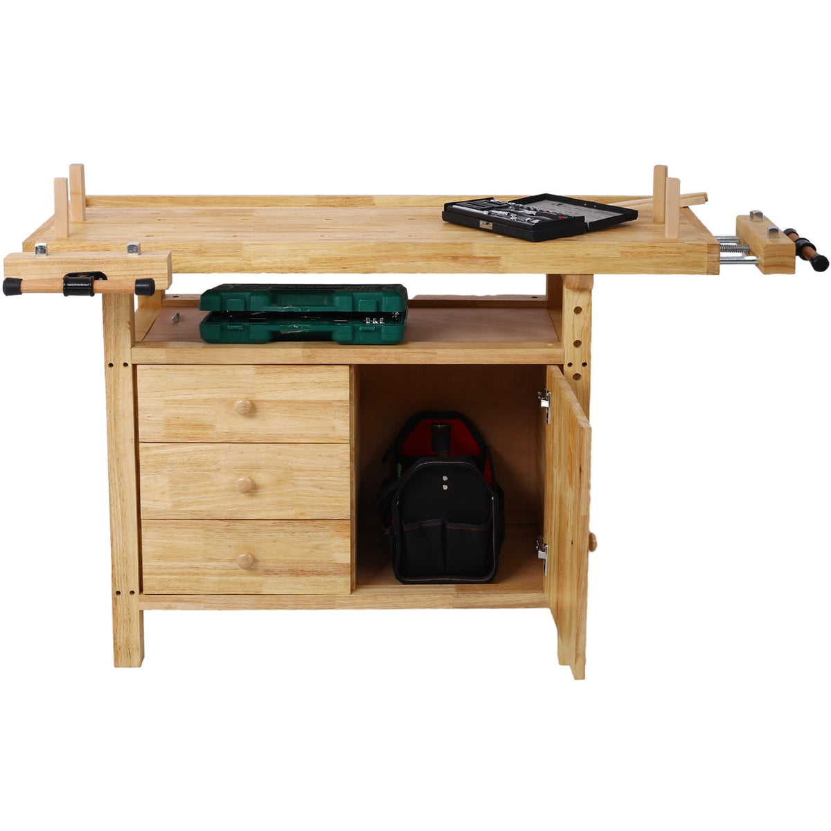 Wood Workbench with 4 Bar Clamps - Rubberwood - Garage & Home