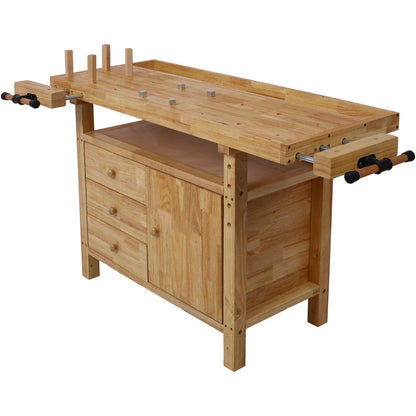 Wood Workbench with 4 Bar Clamps - Rubberwood - Garage & Home