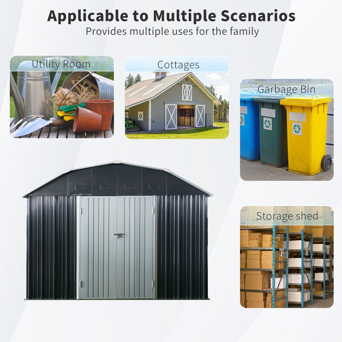 Outdoor Metal Storage Shed with Lockable Doors - Black