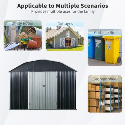 Outdoor Metal Storage Shed with Lockable Doors - Black