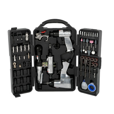 71 Piece Air Tool Kit with Impact Wrench, Ratchet & Grinder - Black and Silver