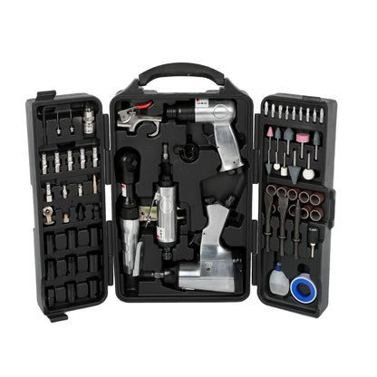 71 Piece Air Tool Kit with Impact Wrench, Ratchet & Grinder - Black and Silver