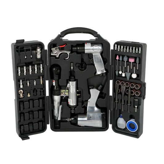 71 Piece Air Tool Kit with Impact Wrench, Ratchet & Grinder - Black and Silver