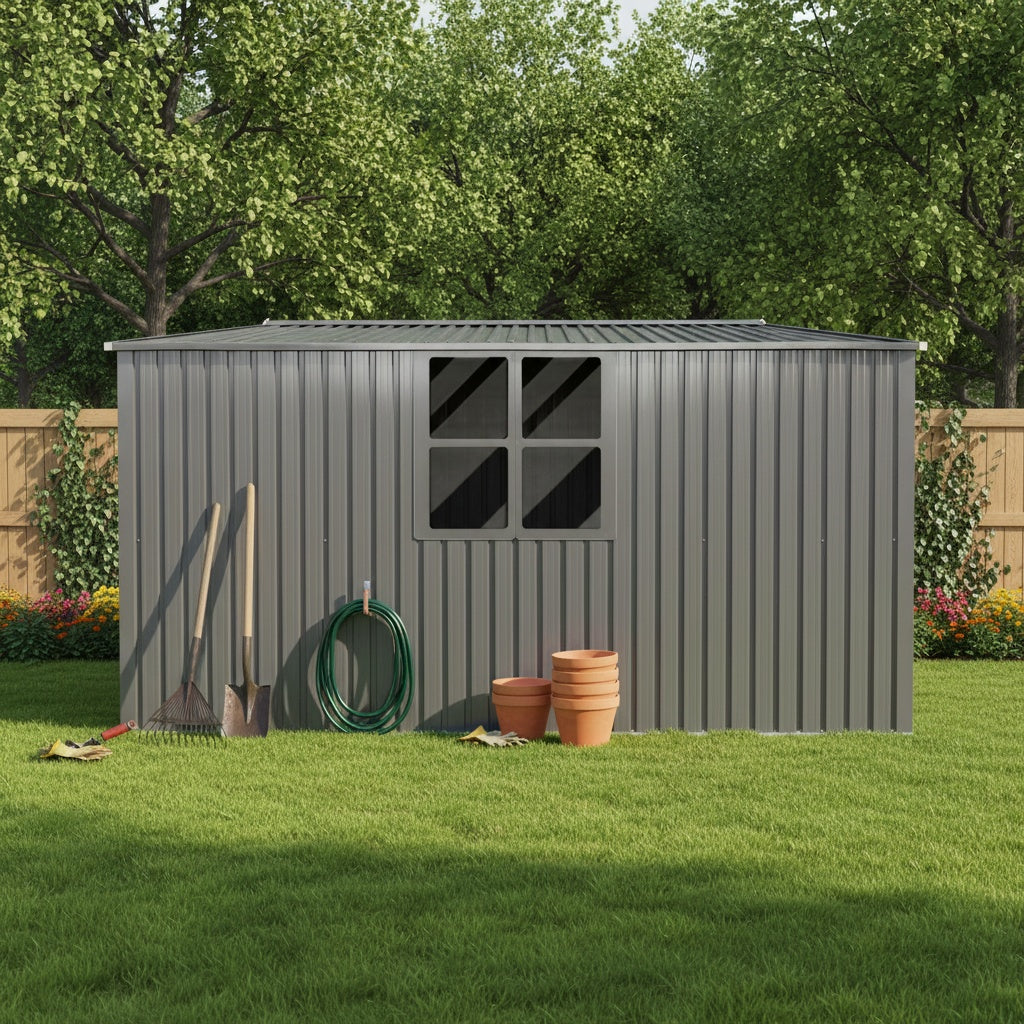 13x11ft Metal Outdoor Storage Shed with Ventilation - Grey
