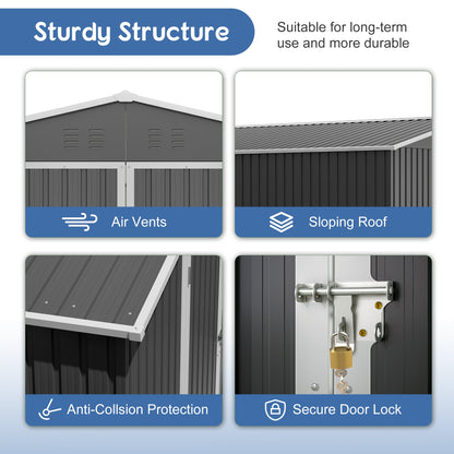 10x10 FT Metal Outdoor Storage Shed with Lockable Double Doors - Black
