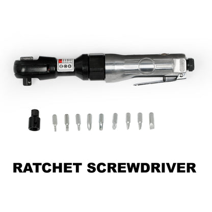 71 Piece Air Tool Kit with Impact Wrench, Ratchet & Grinder - Black and Silver