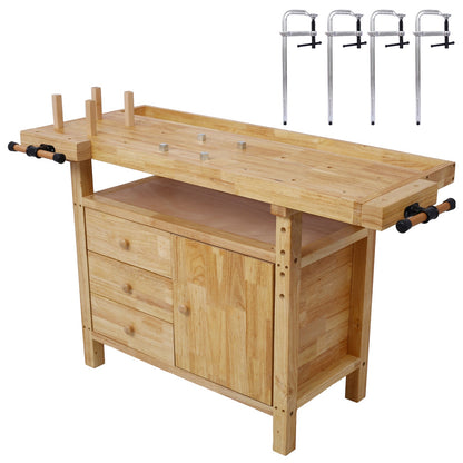 Wood Workbench with 4 Bar Clamps - Rubberwood - Garage & Home