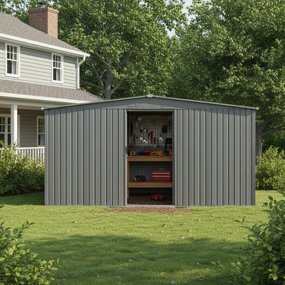 13x11ft Metal Outdoor Storage Shed with Ventilation - Grey