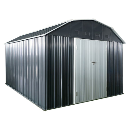 Outdoor Metal Storage Shed with Lockable Doors - Black