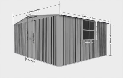 13x11ft Metal Outdoor Storage Shed with Ventilation - Grey