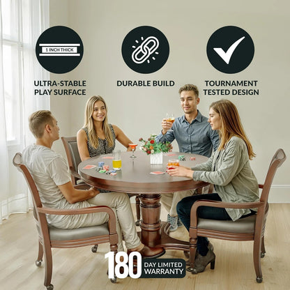 Bridgeport 2 in 1 round Poker Table and Chairs Set for Dining & Game Rooms – Furniture Grade Hardwood, Sturdy Pedestal Legs, Drink Holders, Chip Slots – Includes 4 Poker Table Chairs - Walnut — product view 3