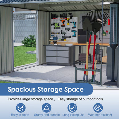 10x10 FT Metal Outdoor Storage Shed with Lockable Double Doors - Black