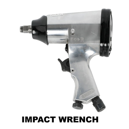 71 Piece Air Tool Kit with Impact Wrench, Ratchet & Grinder - Black and Silver