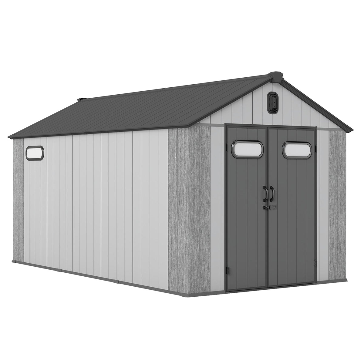 8x16Ft Resin Outdoor Storage Shed with Carpet – Weatherproof, Gray