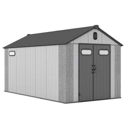 8x16Ft Resin Outdoor Storage Shed with Carpet – Weatherproof, Gray