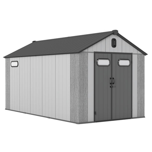 8x16Ft Resin Outdoor Storage Shed with Carpet – Weatherproof, Gray