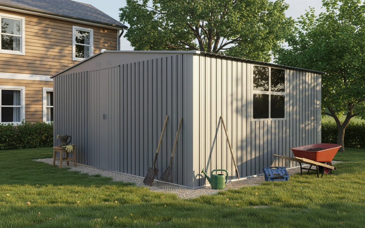 13x11ft Metal Outdoor Storage Shed with Ventilation - Grey