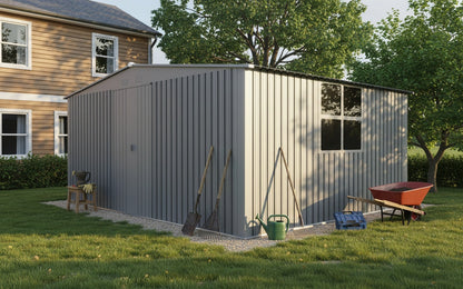 13x11ft Metal Outdoor Storage Shed with Ventilation - Grey