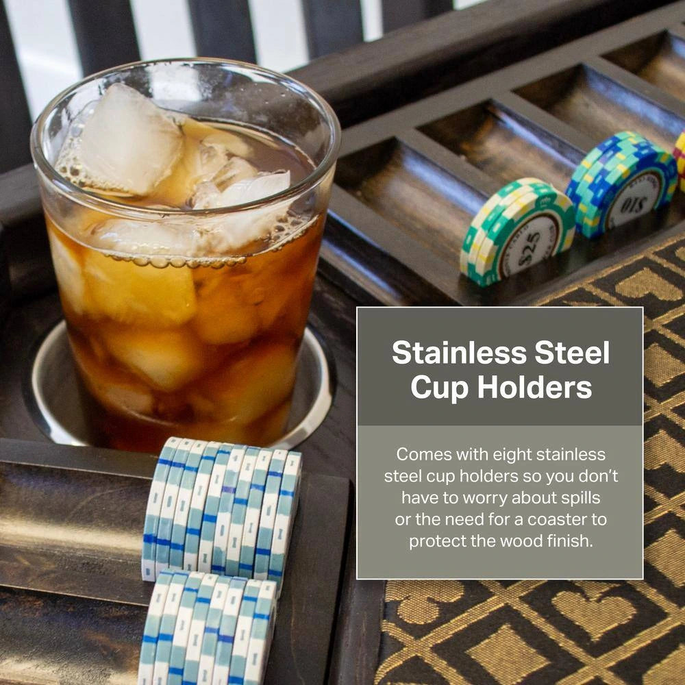 Lost Mill 8 Station Poker Table 1 Quantity in Mocha Oak 1 Pack with 8 Solid Wood Chip Trays — product view 2